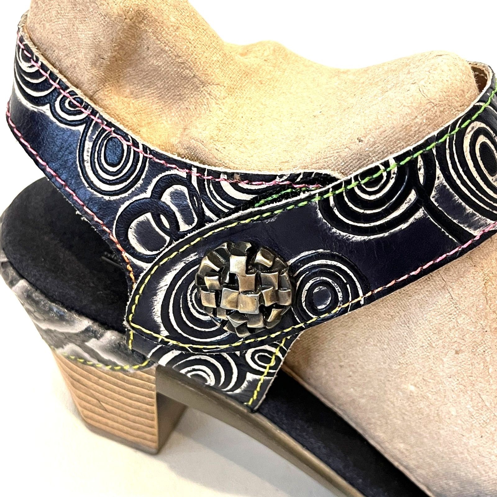 L'Artiste Spring Step Alluroe Sandals Grey Ankle Strap Open Toe Size 39 Leather 