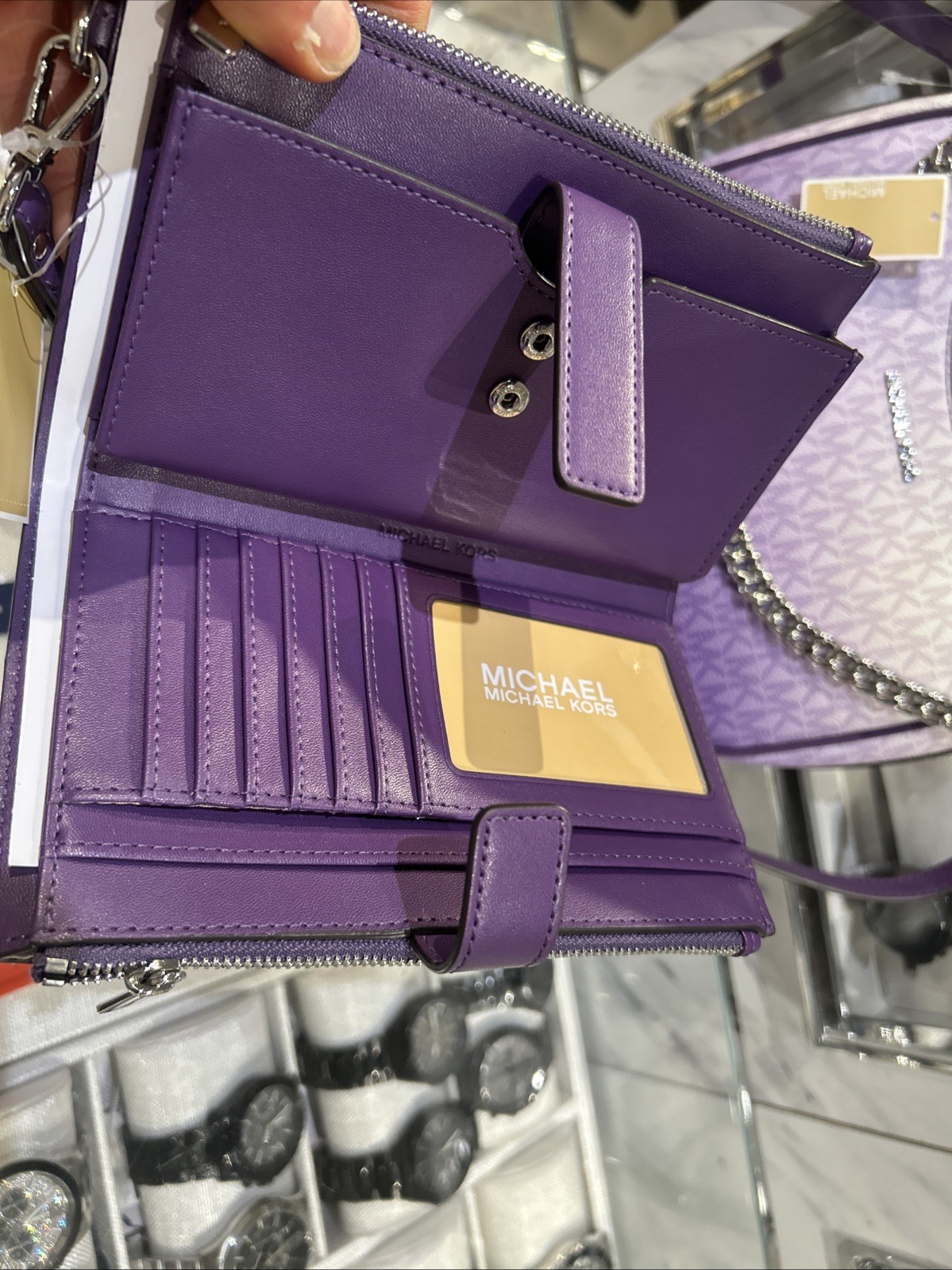 Michael Kors Large Women Pochette Ombré Logo Crossbody Bag Dark Purple + Wallet thumbnail 13