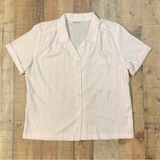 Vintage Lee Mar Pink White Striped Button Up Shirt Camp Collar Size 14 USA Made