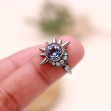 Color Changing Alexandrite Round Ring Black Oxidized 925 Sterling Silver Jewelry