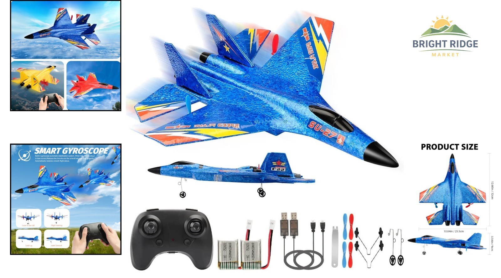 SU-27 Style RC Plane with LED Lights and 12.6 Inch Dimensions for