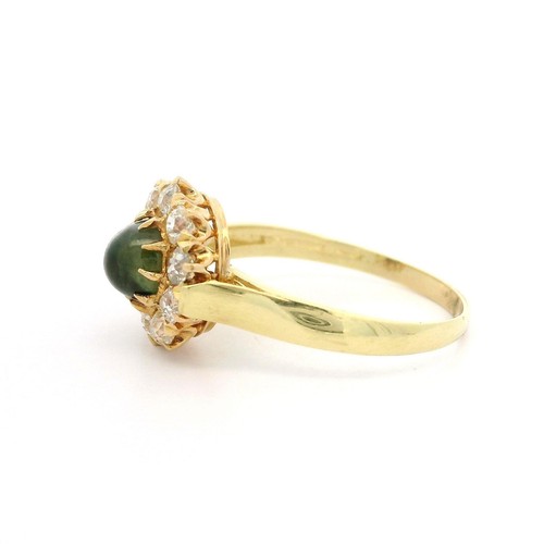 Antique Victorian Yellow Gold 1.59ctw Cat's Eye Old Mine Cut Diamond Halo Ring - Picture 5 of 9