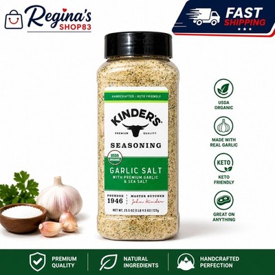 Kinder's Garlic Salt Seasoning 25.5 oz USDA Organic Premium Garlic & Sea Salt Bl