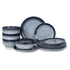 Dinnerware Plates and Bowls, Set for 4, 12-Piece Ceramic Dish Sets - FAST SHIP