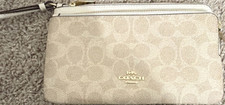 Coach Signature Logo Zip Wristlet Wallet, Beige/White, Credit Card