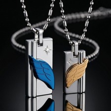 2x EDELSTAHL PARTNER KETTEN ANHÄNGER POLIERT PAAR KETTE FLÜGEL GESCHENK SCHMUCK