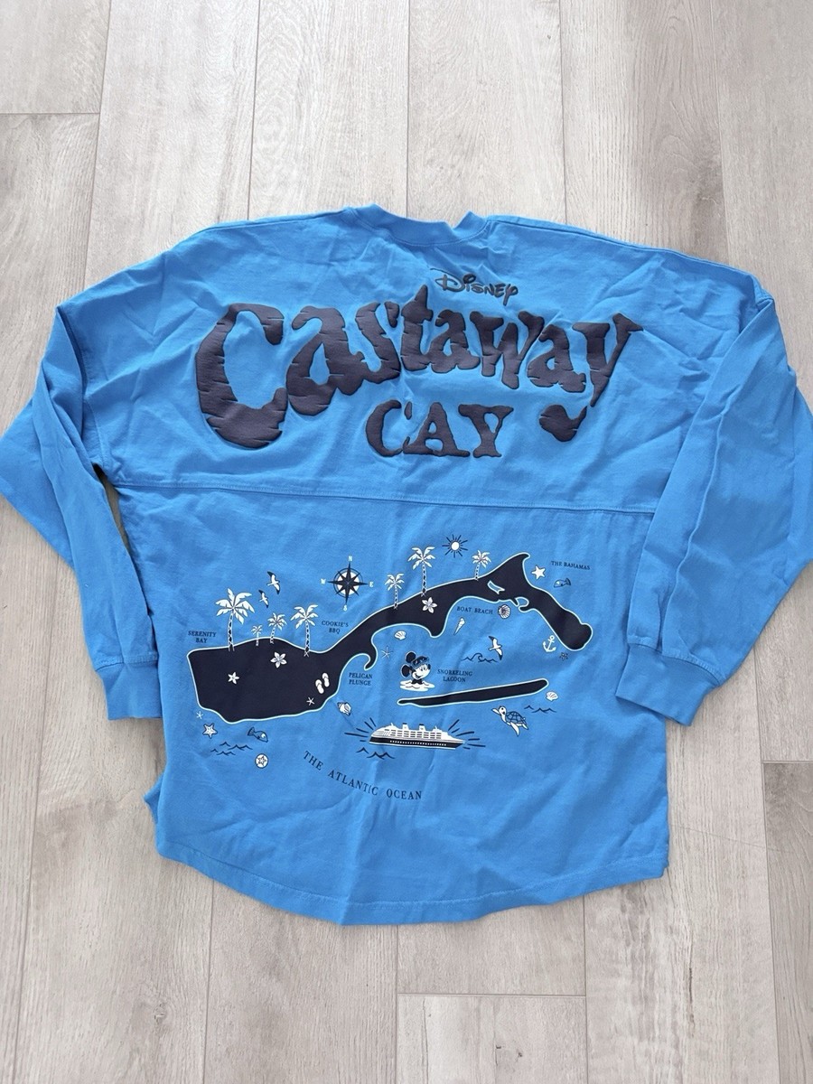 Disney Cruise Line Castaway Cay Long Sleeve Shirt Blue Map Spirit