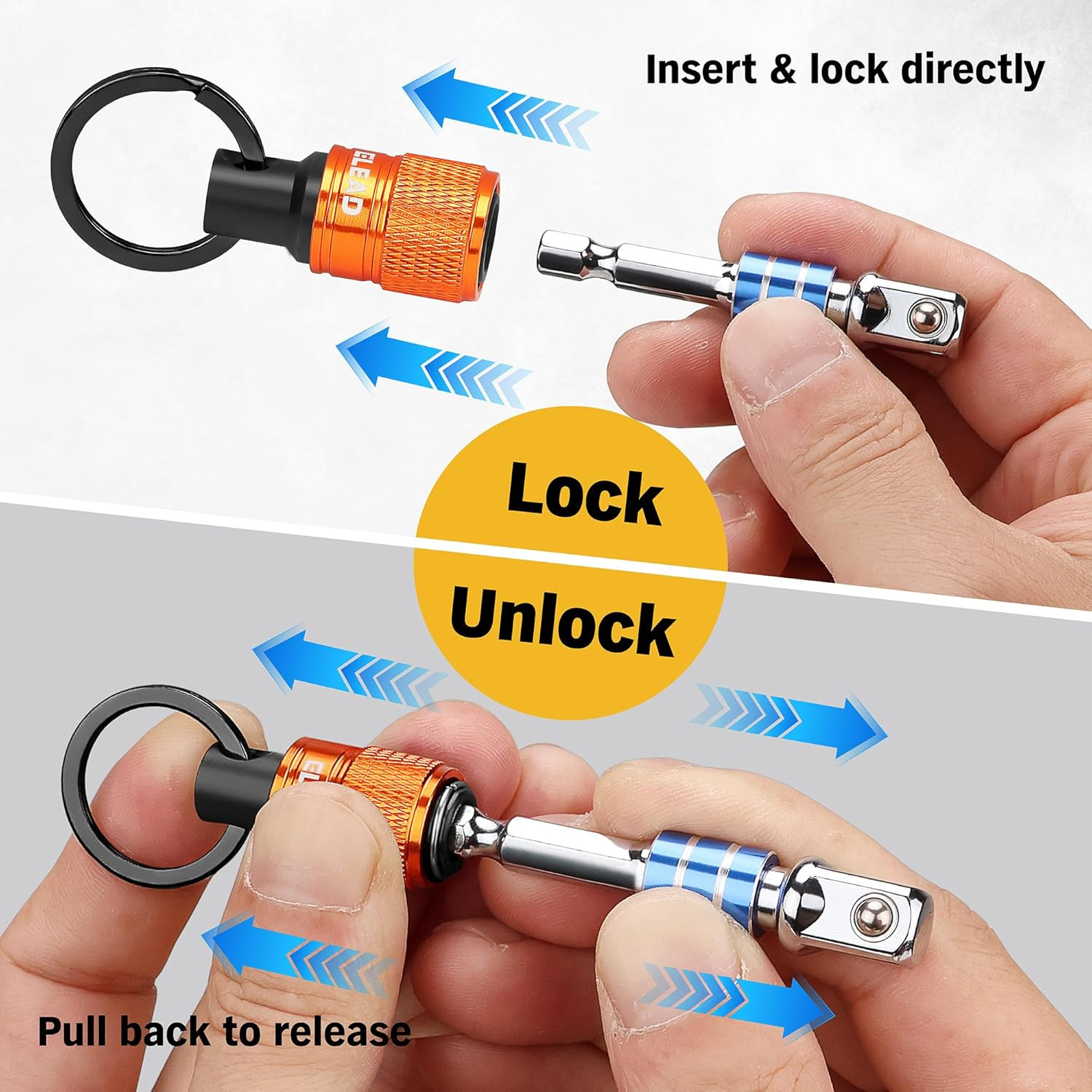 6-Piece Bit Holder Key Chain, 1/4 Inch Orange Hex Shank Bit Holders, Quick Re...