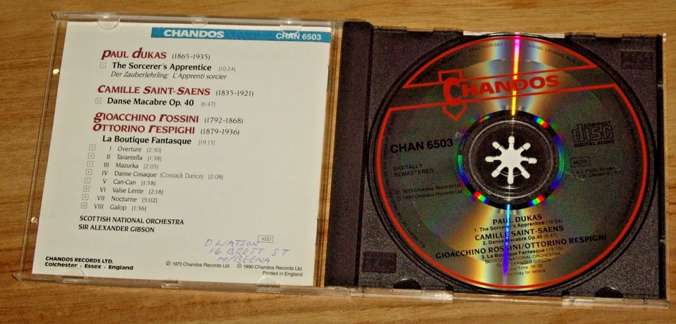 ALEXANDER GIBSON *UK Press CD ' DUKAS: Sorcerer's Apprentice & More' 1990 VGC+ - Image 2 of 3