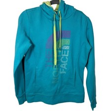 The North Face Hoodie Sweatshirt Women's Small Blue Green Logo Spellout