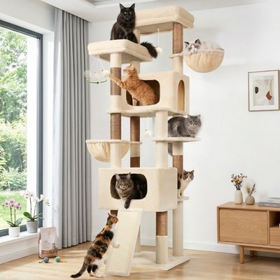 77-Inch Cat Scratch Tower for Large Cats, Multi-Level Heavy Duty Cat Tree