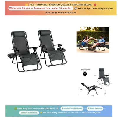 Bequemes Zero Gravity Stuhl Set - 2 klappbare Outdoor Liegen mit Getränkehalter