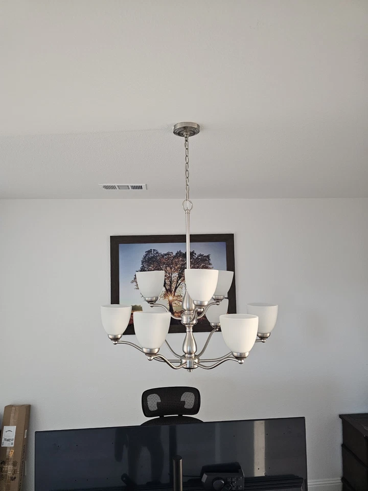  Stefan 9-Light Chandelier in Satin Nickel With Frosted Shade - Image 4 of 4