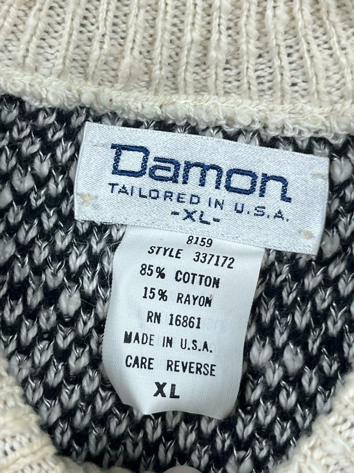 Suéter Damon Vintage Para Hombre XL Negro Blanco Abstracto Pullover Geométrico Foto 2 de 4