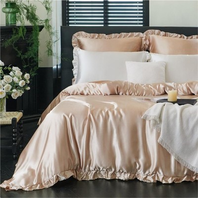 Bettwäsche 3 Stück Satin Luxus 200x220 cm Sommer Winter Rüschen Reißverschluss