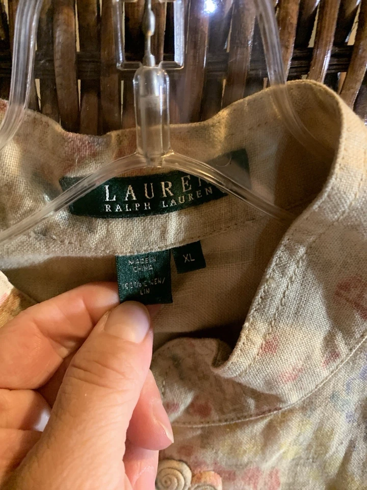 Ralph Lauren красивый винтажный нейтральный цветочный 100% льняной Summer куртка редкая XL - Изображение 2 из 4