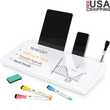 Glass Desk Whiteboard Small Dry Erase Board Desktop Board W/ Storage Drawer New