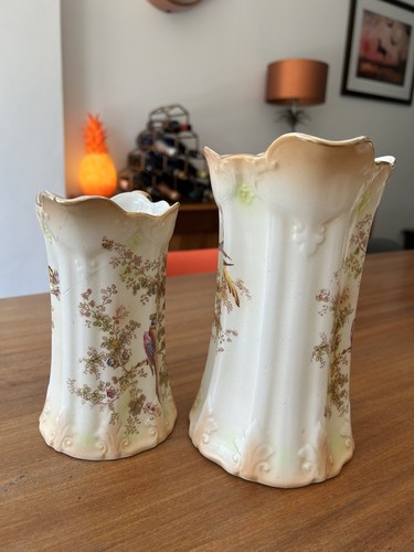 Pair Antique c1920 Crown Ducal Jugs Vases Art Nouveau Floral 21cm / 17.5cm High - Picture 6 of 18