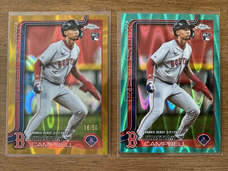 2025 Topps Chrome Update - Kristian Campbell - Gold Lava /50, Aqua RayWave /299