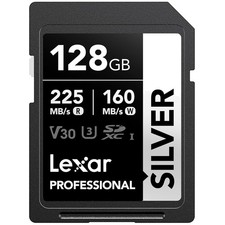 128GB Silver SD Card, UHS-I, C10, U3, V30, 4K, 225/160 MB/s