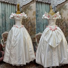 Vintage Off the Shoulder Wedding Dresses with Pink Flowers Satin Bridal Gowns