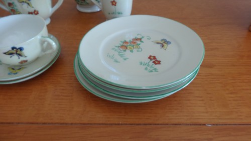 antique childs teapot set made in japan porcelain butterflies flowers plates - Picture 2 of 10