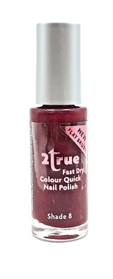 2 True Colour schneller Nagellack dunkelroter Farbton 8 schnelltrocknender glänzender Lack UK