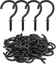 RELBRO 50 Pcs Screw Hooks 1-1/4 Inch Black Cup Hooks Screw in Mug Hooks Metal...