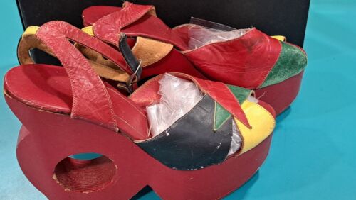 Vintage Donut Hole Platforms GOODY TWO SHOES NYC 70S GLAM Red Heel 5.5 - Picture 16 of 18