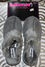 DOLLHOUSE YOU ARE BEAUTIFUL FAUX FUR LINED GRAY SLIDE SLIPPERS SZ: SM. 5/6