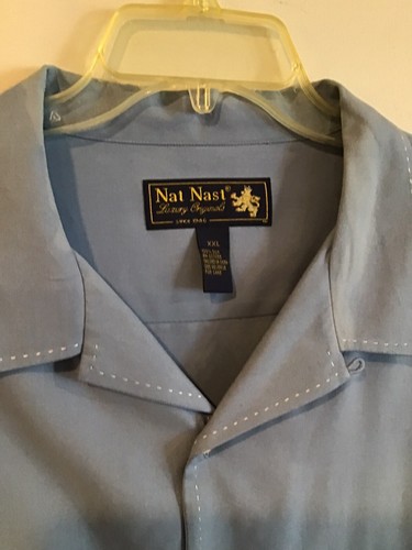 NAT NAST XXL BLUE SILK CAMP SHIRT SOME ISSUES - Picture 6 of 9