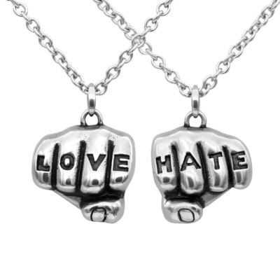 hand tattoo love hate message stainless steel pendant necklace by controse