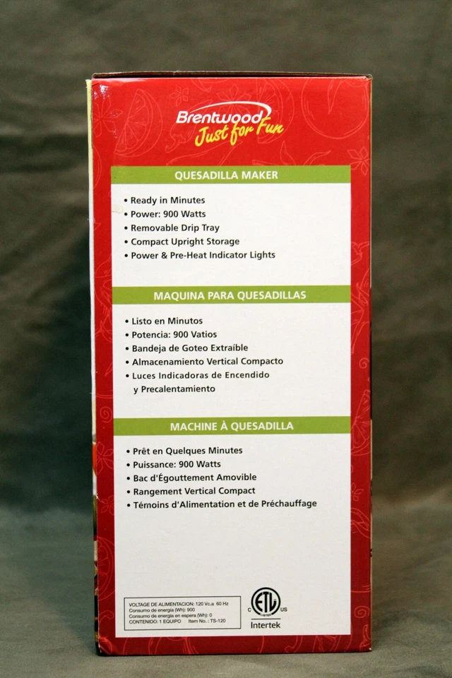 Máquina de quesadilla Brentwood TS-120 roja ~ ¡Nueva! Foto 2 de 2