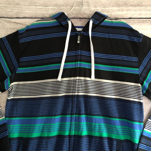 Felpa con cappuccio uomo Matix grande blu a righe full zip maglione skater nuova senza etichette - Foto 3 di 11