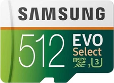 Samsung EVO Select 512GB microSDXC Card & Adapter / 4K UHD UHS-I U3 /10Class