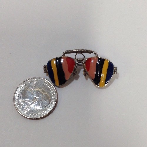 Vintage 60's 70's Enamel Brooch Funky Aviator Glasses Multicolor