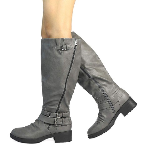 Women Low Heel Knee High Boots Side Zipper Fur Lined Riding Boots Wide-Calf - Picture 6 of 21