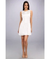 NANETTE LEPORE Fit Flare Dress Womens Size 6 White Match Point Stripe Lined