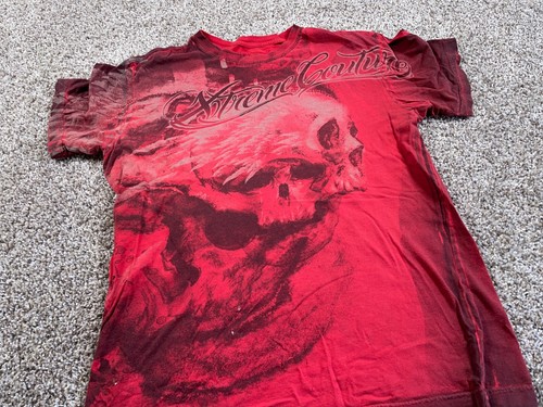 Xtreme Couture All Over Print Skull T-Shirt Adult Large Red Slim Fit Y2K MMA - Picture 9 of 10