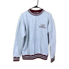 Vintage Sweatshirt Mens Size Large Gray Red Pioneer Sports Pullover LHU Baseball