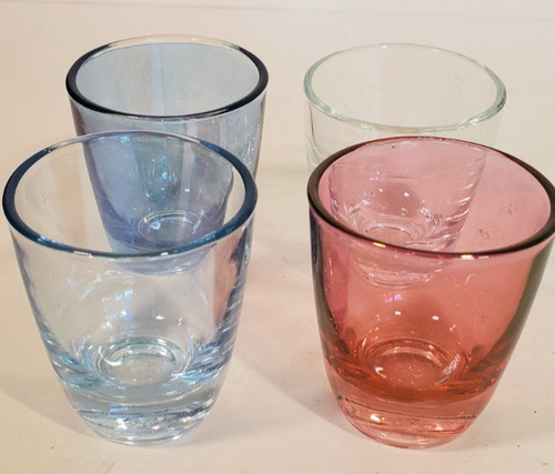 4 Vintage Innsbruck Tyrol Austria Shot Glasses Ruby Blue Smoke Gray and Clear