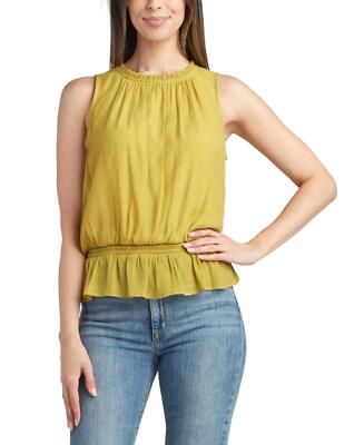 BCX Juniors' Sleeveless Smocked Peplum Top, Pistachio, Size Small ESF18830