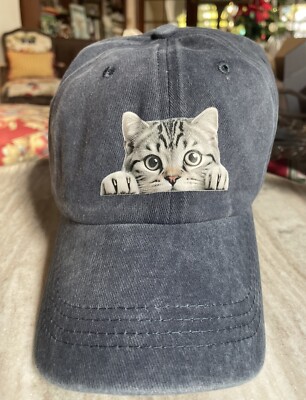 Cute Cat Head Baseball Cap for Men Women Adjustable Navy  display picture 1