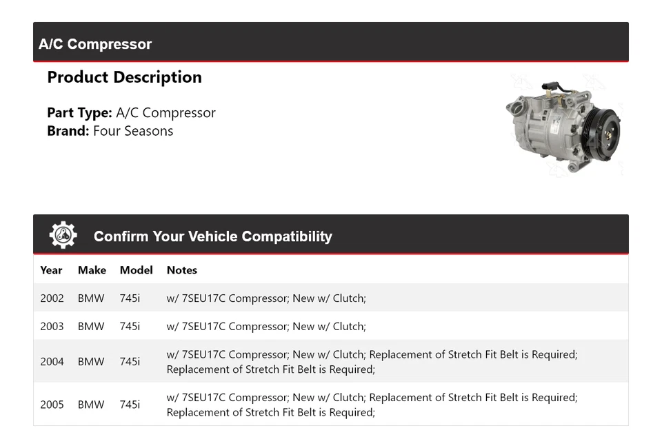 Compresor de aire acondicionado para BMW 745i 2002-2005 4 estaciones 2003 2004 Foto 2 de 4