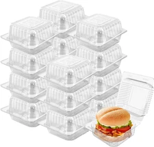 200 Pack 5 X 5 Inch Clear Plastic Disposable Clamshell Container,Hinged Take Out