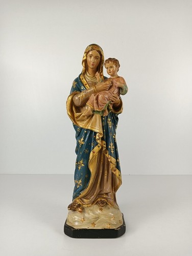 Neo Gothic Antique Statue Figurine Virgin Mary Plaster Polychrome hand painted b - Picture 2 of 9