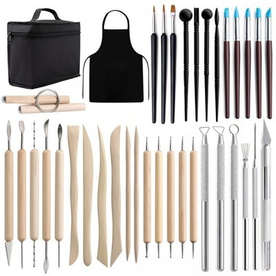 37pcs Pottery Clay Sculpting Tools Double Sided Carving Tool Kit Brush Carrying