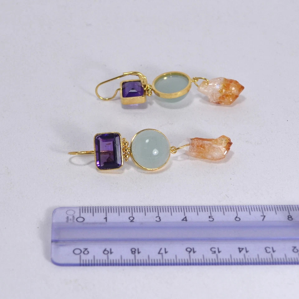 ORECCHINI  ARGENTO 925 DORATO  AMETISTA  ACQUAMARINA  CITRINO GEODI    AGHT 0569 - Immagine 3 di 3
