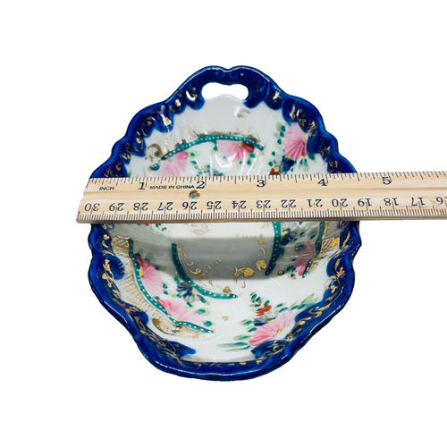 Nippon Moriage Hand Painted Cobalt Blue Gilt Floral Oval Porcelain Dish - Picture 8 of 9