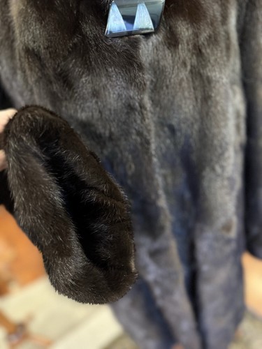 Giacca Pelliccia Visone Marrone Scuro Collo a Scialle - Foto 12 di 13